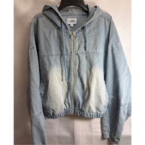 Ci Sono Y2K Stonewashed Faded Denim Hooded Jacket XL Slightly Cropped Streetwear